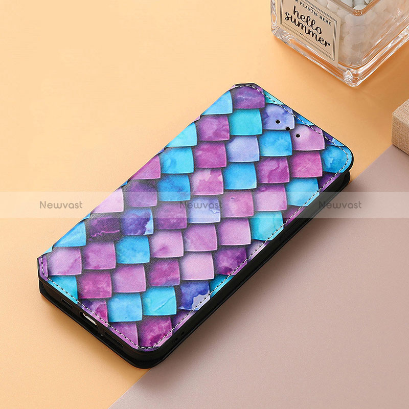 Leather Case Stands Fashionable Pattern Flip Cover Holder S06D for Huawei Honor 70 5G Purple