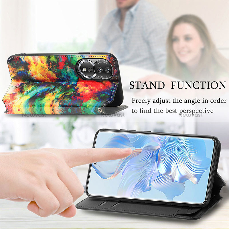 Leather Case Stands Fashionable Pattern Flip Cover Holder S06D for Huawei Honor 80 5G