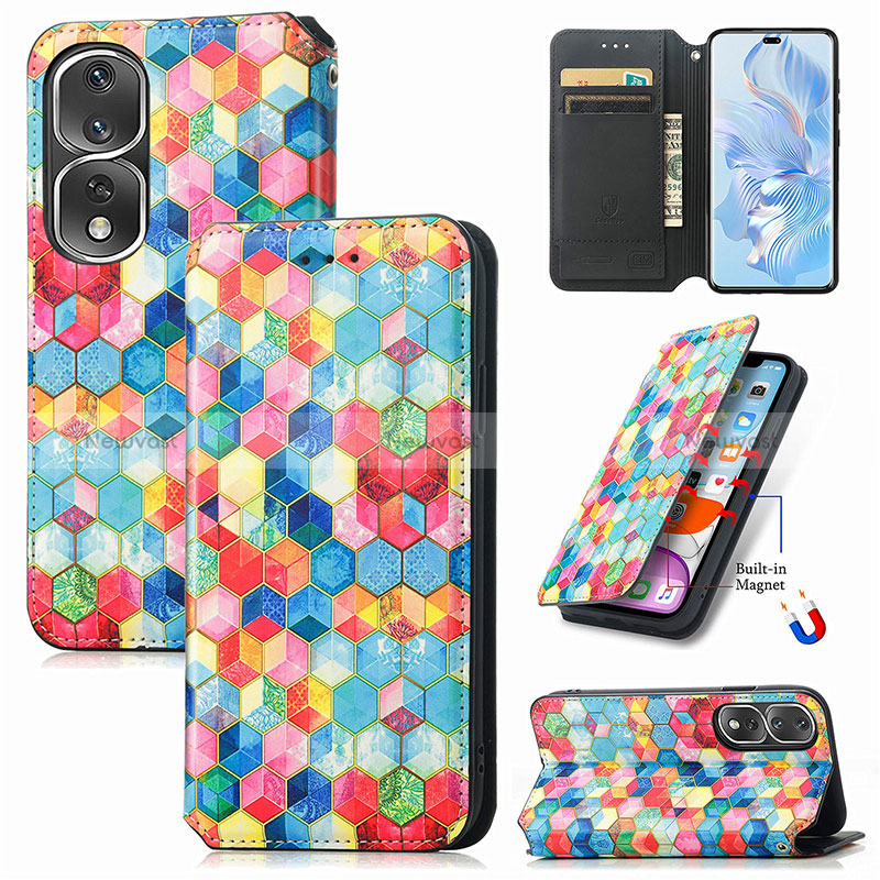 Leather Case Stands Fashionable Pattern Flip Cover Holder S06D for Huawei Honor 80 Pro 5G