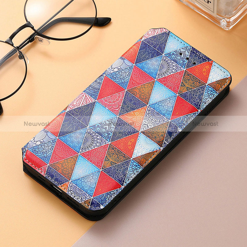 Leather Case Stands Fashionable Pattern Flip Cover Holder S06D for Huawei Honor 80 Pro Flat 5G Brown