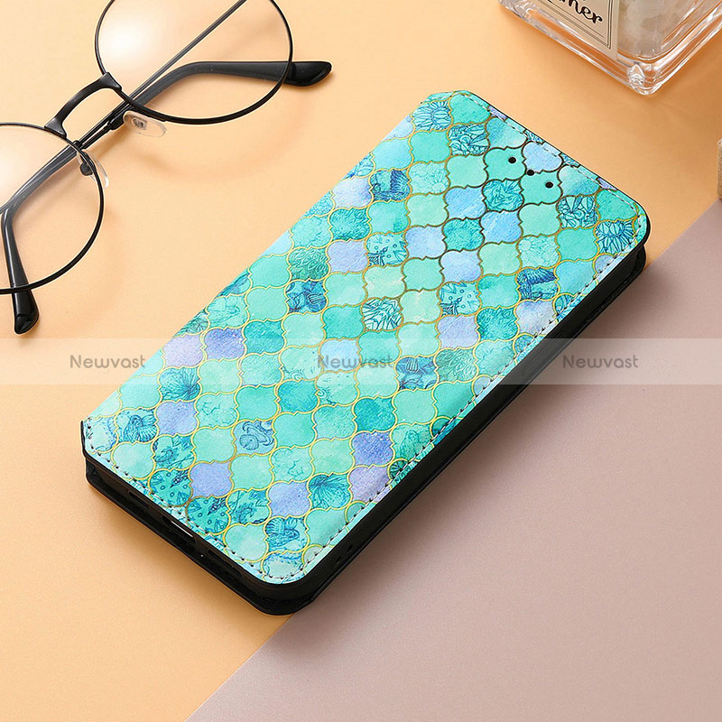 Leather Case Stands Fashionable Pattern Flip Cover Holder S06D for Huawei Honor 80 Pro Flat 5G Green