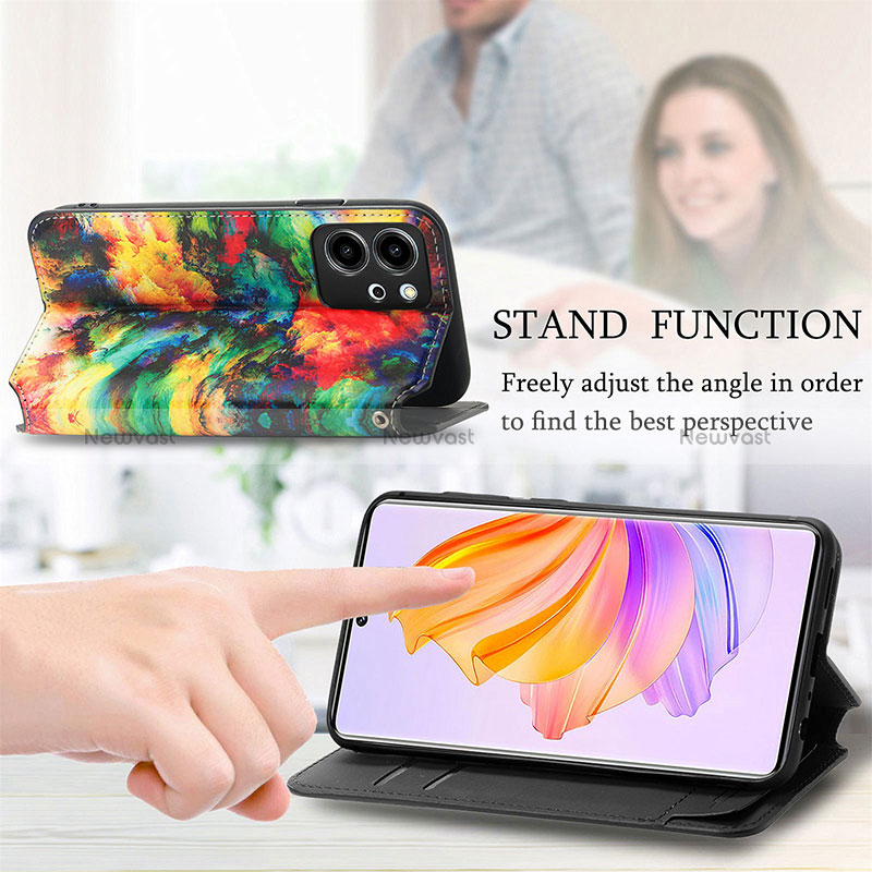 Leather Case Stands Fashionable Pattern Flip Cover Holder S06D for Huawei Honor 80 SE 5G