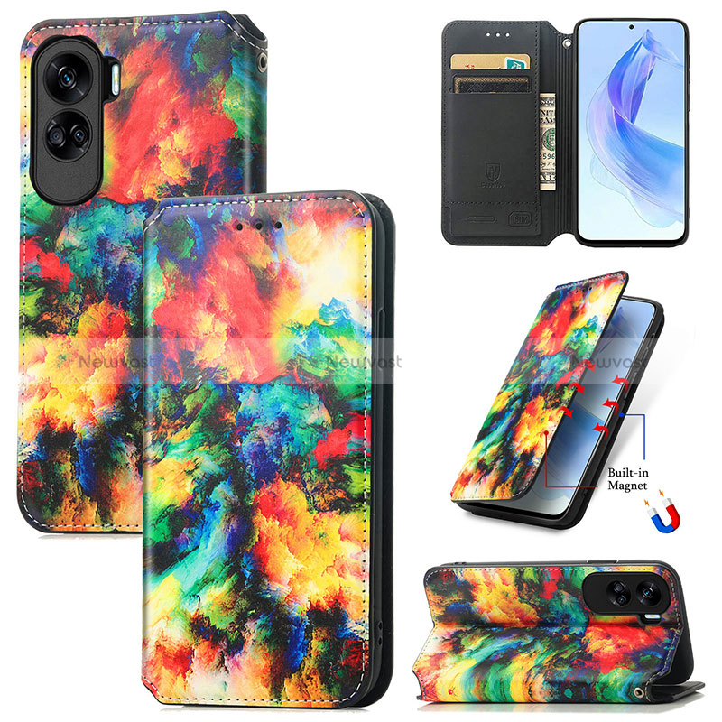 Leather Case Stands Fashionable Pattern Flip Cover Holder S06D for Huawei Honor 90 Lite 5G