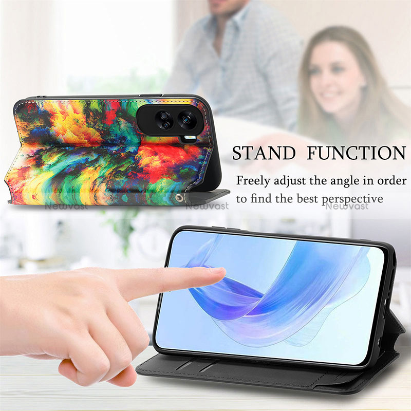 Leather Case Stands Fashionable Pattern Flip Cover Holder S06D for Huawei Honor 90 Lite 5G