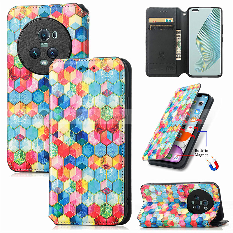 Leather Case Stands Fashionable Pattern Flip Cover Holder S06D for Huawei Honor Magic5 Pro 5G