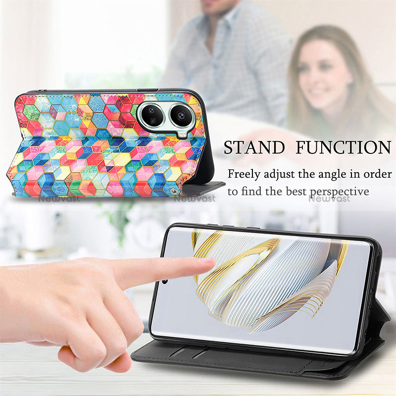 Leather Case Stands Fashionable Pattern Flip Cover Holder S06D for Huawei Nova 10 SE