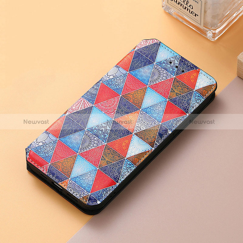 Leather Case Stands Fashionable Pattern Flip Cover Holder S06D for Huawei Nova 10 SE Brown