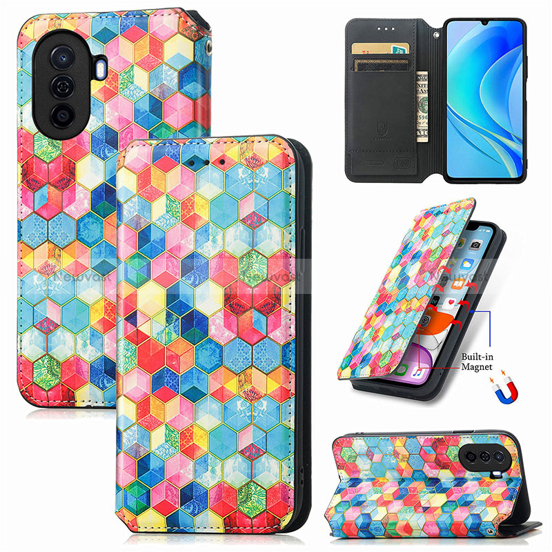 Leather Case Stands Fashionable Pattern Flip Cover Holder S06D for Huawei Nova Y70