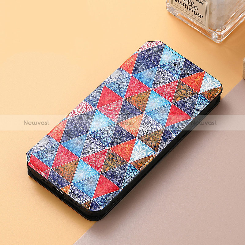 Leather Case Stands Fashionable Pattern Flip Cover Holder S06D for Motorola Moto Edge (2023) 5G Brown