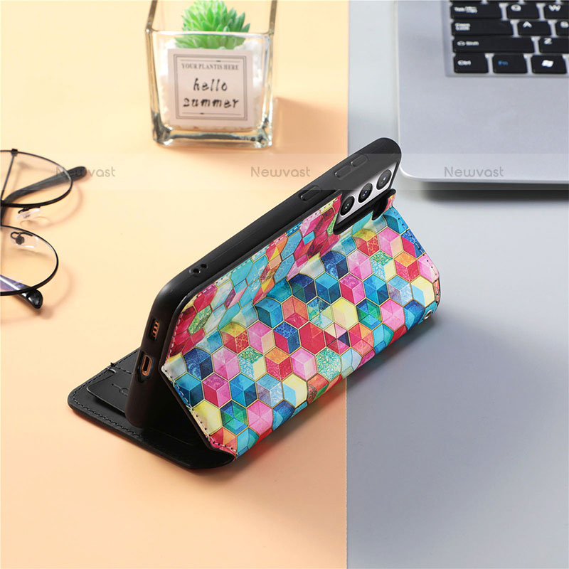 Leather Case Stands Fashionable Pattern Flip Cover Holder S06D for Samsung Galaxy S22 5G