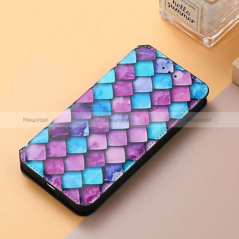 Leather Case Stands Fashionable Pattern Flip Cover Holder S06D for Sharp Aquos R8 Pro Purple