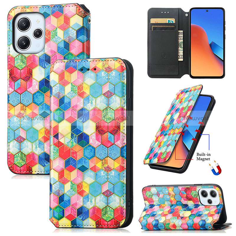 Leather Case Stands Fashionable Pattern Flip Cover Holder S06D for Xiaomi Redmi 12 4G