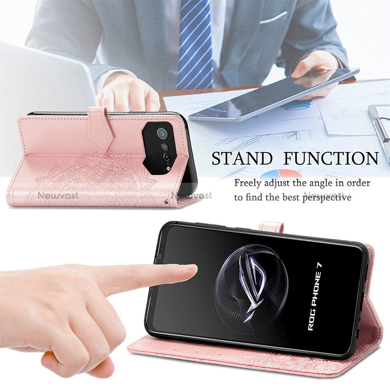 Leather Case Stands Fashionable Pattern Flip Cover Holder S07D for Asus ROG Phone 7 Ultimate