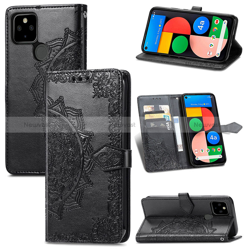 Leather Case Stands Fashionable Pattern Flip Cover Holder S07D for Google Pixel 5a 5G