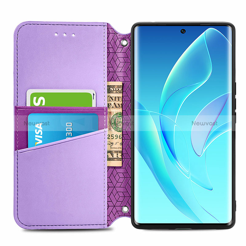 Leather Case Stands Fashionable Pattern Flip Cover Holder S07D for Huawei Honor 60 5G