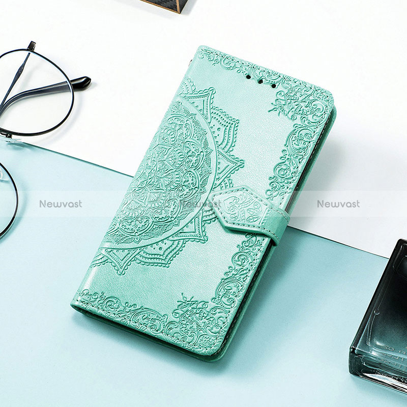 Leather Case Stands Fashionable Pattern Flip Cover Holder S07D for Huawei Honor 60 SE 5G Green