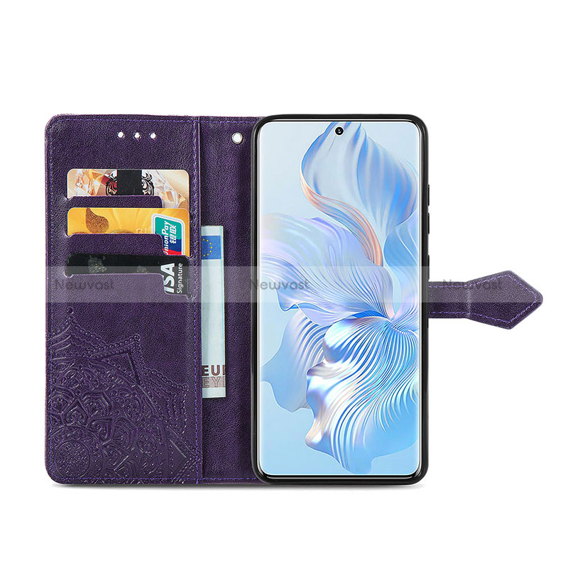 Leather Case Stands Fashionable Pattern Flip Cover Holder S07D for Huawei Honor 80 5G