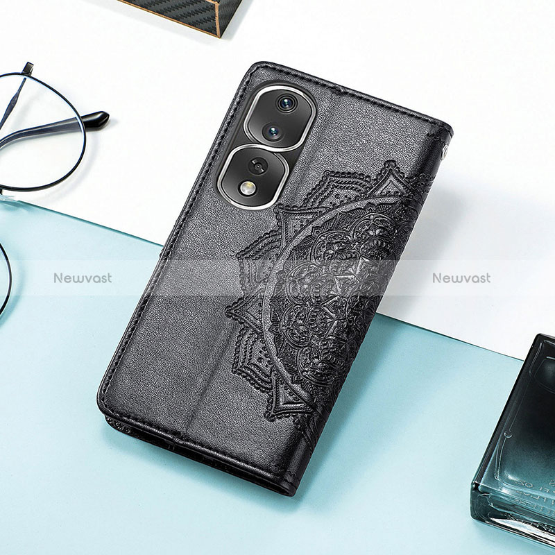 Leather Case Stands Fashionable Pattern Flip Cover Holder S07D for Huawei Honor 80 Pro 5G