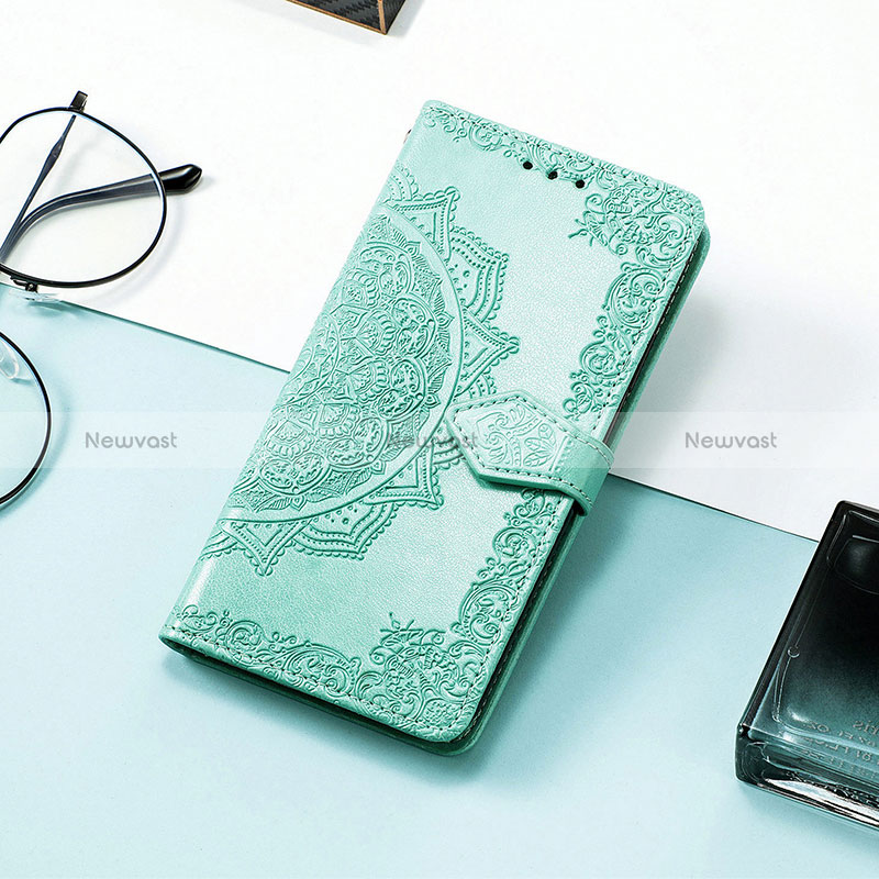 Leather Case Stands Fashionable Pattern Flip Cover Holder S07D for Huawei Honor 80 Pro 5G Green