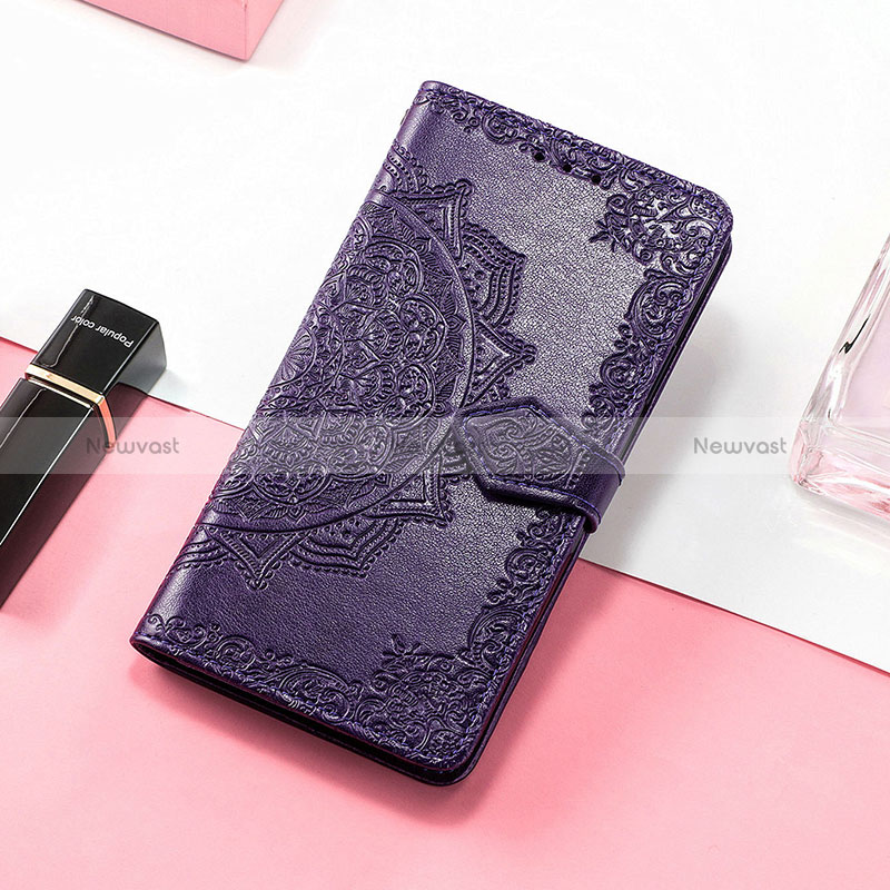 Leather Case Stands Fashionable Pattern Flip Cover Holder S07D for Huawei Honor 80 SE 5G Purple