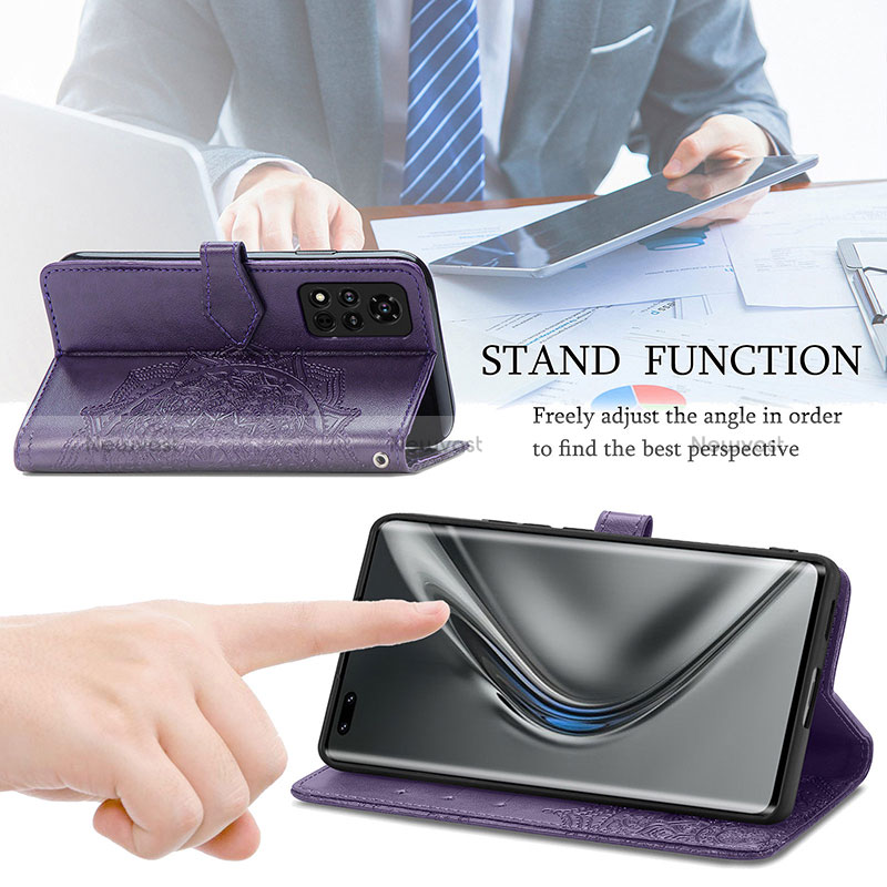 Leather Case Stands Fashionable Pattern Flip Cover Holder S07D for Huawei Honor V40 5G