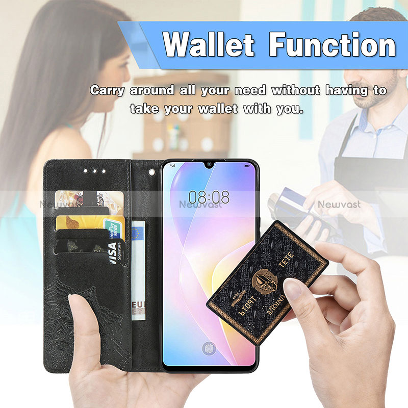 Leather Case Stands Fashionable Pattern Flip Cover Holder S07D for Huawei Nova 8 SE 4G