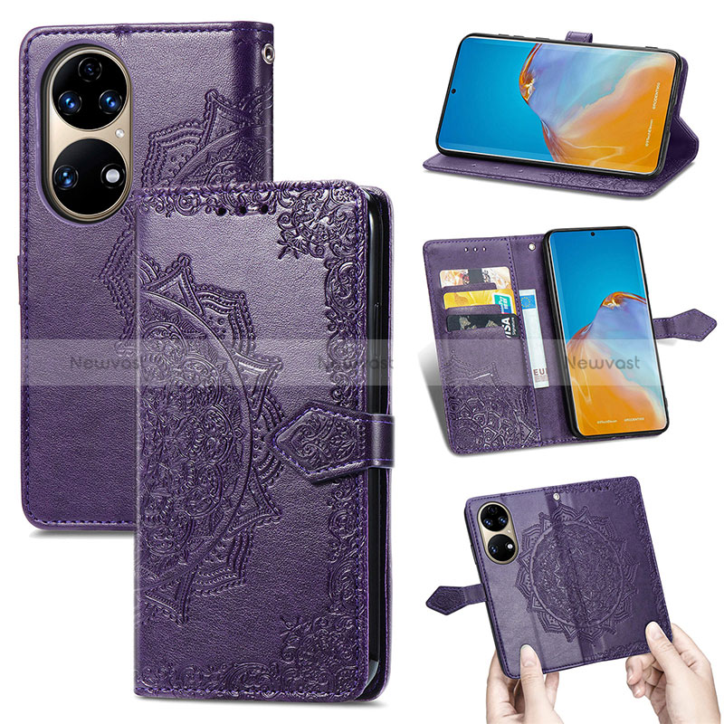 Leather Case Stands Fashionable Pattern Flip Cover Holder S07D for Huawei P50e