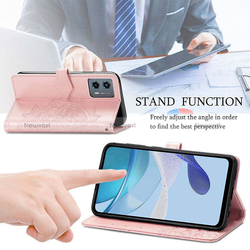 Leather Case Stands Fashionable Pattern Flip Cover Holder S07D for Motorola Moto G 5G (2023)