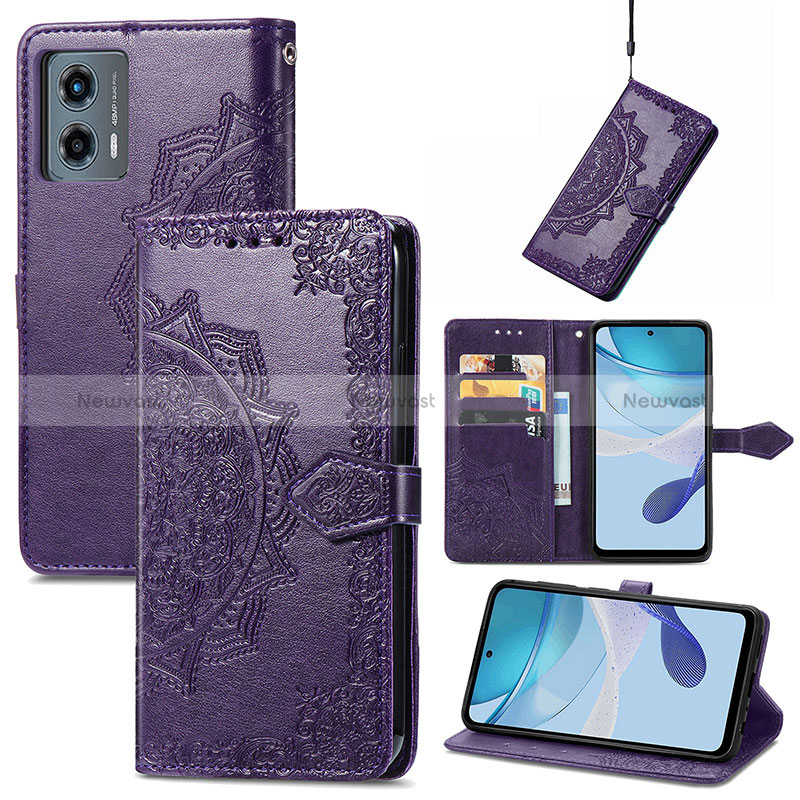 Leather Case Stands Fashionable Pattern Flip Cover Holder S07D for Motorola Moto G 5G (2023)