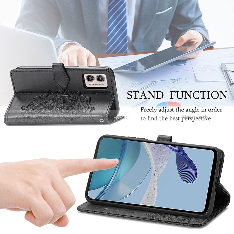 Leather Case Stands Fashionable Pattern Flip Cover Holder S07D for Motorola Moto G53 5G