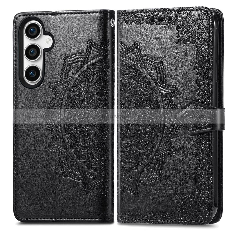 Leather Case Stands Fashionable Pattern Flip Cover Holder S07D for Samsung Galaxy S21 FE 5G Black