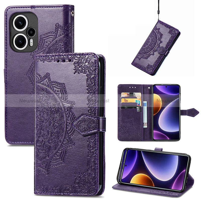 Leather Case Stands Fashionable Pattern Flip Cover Holder S07D for Xiaomi Poco F5 5G