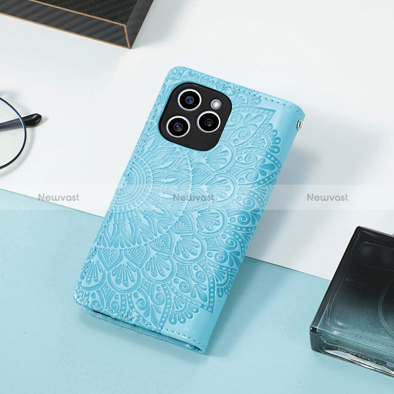 Leather Case Stands Fashionable Pattern Flip Cover Holder S08D for Huawei Honor 60 SE 5G