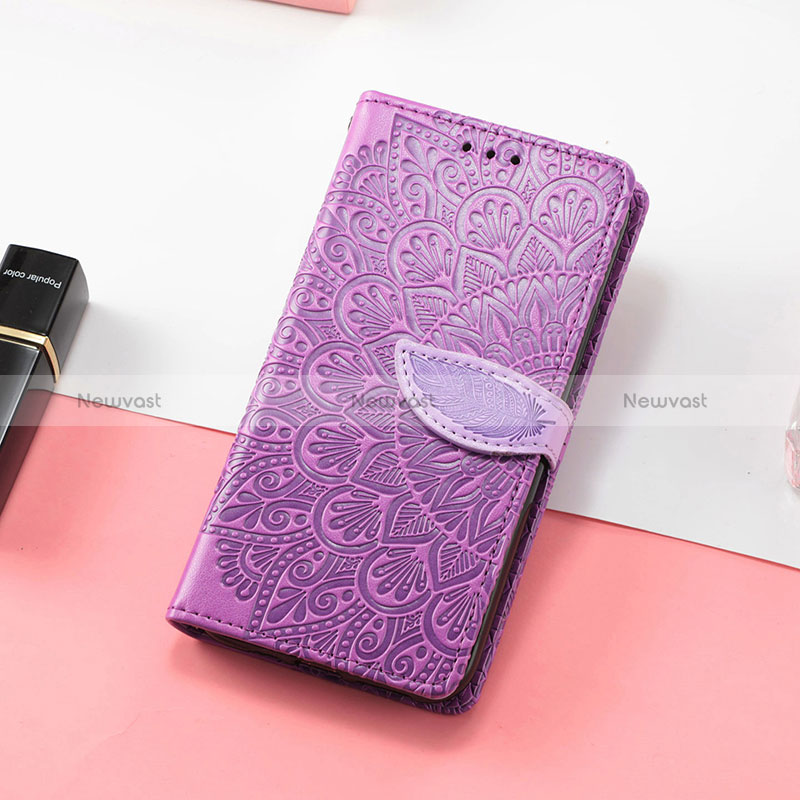 Leather Case Stands Fashionable Pattern Flip Cover Holder S08D for Huawei Honor X8 4G Purple