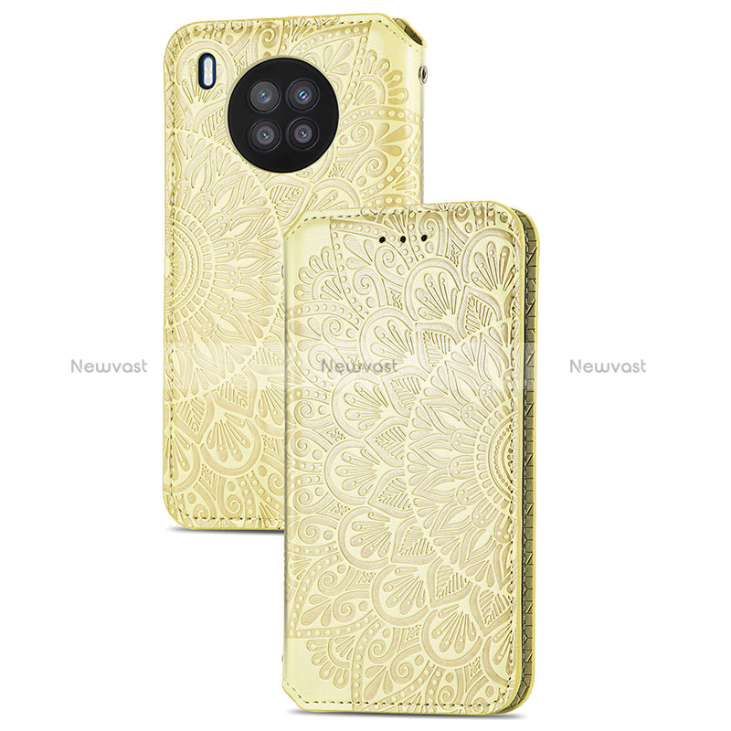 Leather Case Stands Fashionable Pattern Flip Cover Holder S09D for Huawei Honor 50 Lite Gold