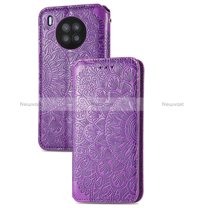 Leather Case Stands Fashionable Pattern Flip Cover Holder S09D for Huawei Honor 50 Lite Purple