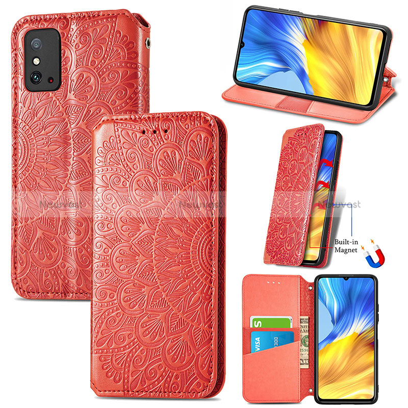 Leather Case Stands Fashionable Pattern Flip Cover Holder S09D for Huawei Honor X10 Max 5G Red