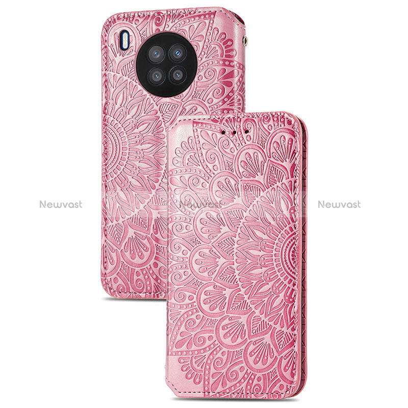 Leather Case Stands Fashionable Pattern Flip Cover Holder S09D for Huawei Nova 8i Rose Gold