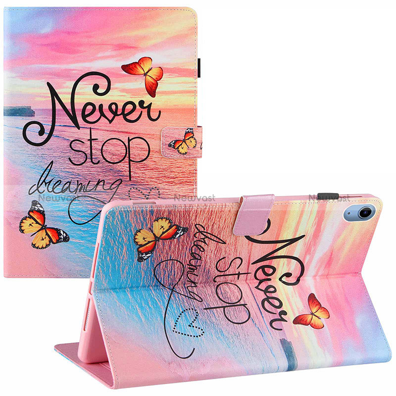 Leather Case Stands Fashionable Pattern Flip Cover Holder Y01B for Apple iPad 10.9 (2022) Pink