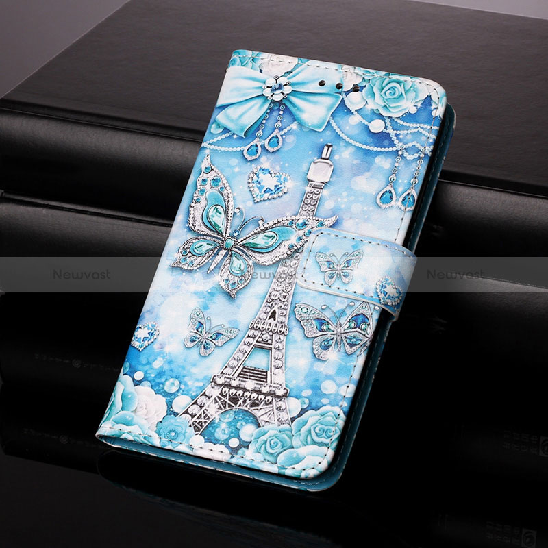 Leather Case Stands Fashionable Pattern Flip Cover Holder Y01B for Samsung Galaxy A21s Mint Blue