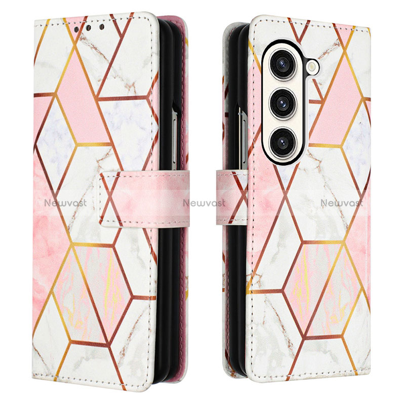 Leather Case Stands Fashionable Pattern Flip Cover Holder Y01B for Samsung Galaxy Z Fold5 5G White