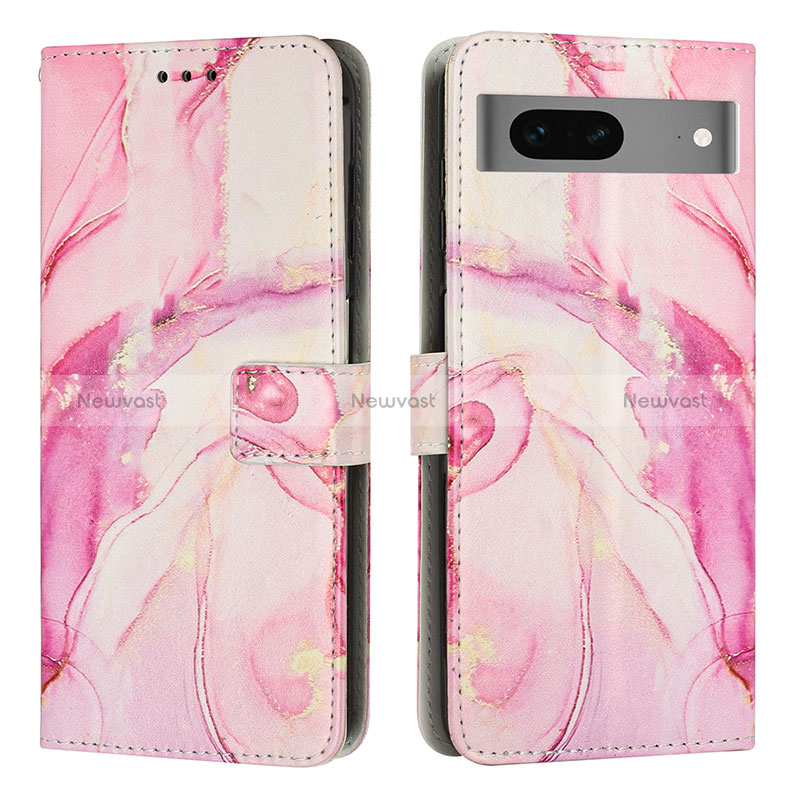 Leather Case Stands Fashionable Pattern Flip Cover Holder Y01X for Google Pixel 7 5G Pink