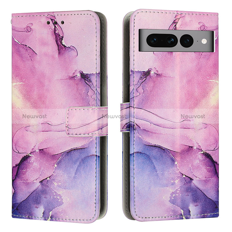 Leather Case Stands Fashionable Pattern Flip Cover Holder Y01X for Google Pixel 7 Pro 5G Purple