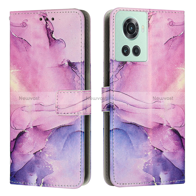 Leather Case Stands Fashionable Pattern Flip Cover Holder Y01X for OnePlus 10R 5G Purple