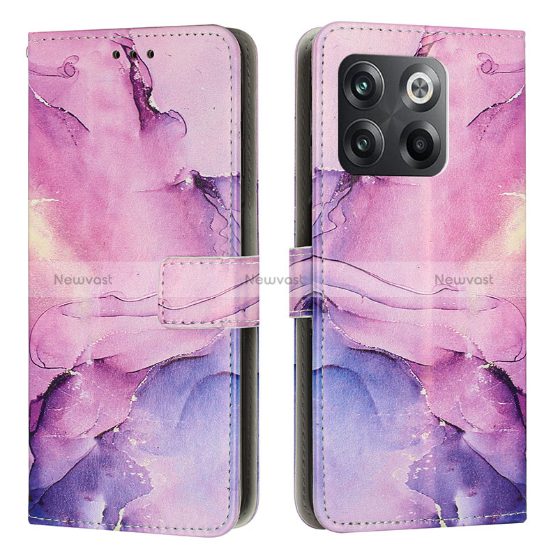 Leather Case Stands Fashionable Pattern Flip Cover Holder Y01X for OnePlus 10T 5G Purple