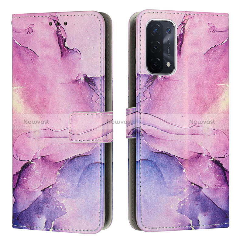 Leather Case Stands Fashionable Pattern Flip Cover Holder Y01X for Oppo A54 5G Purple