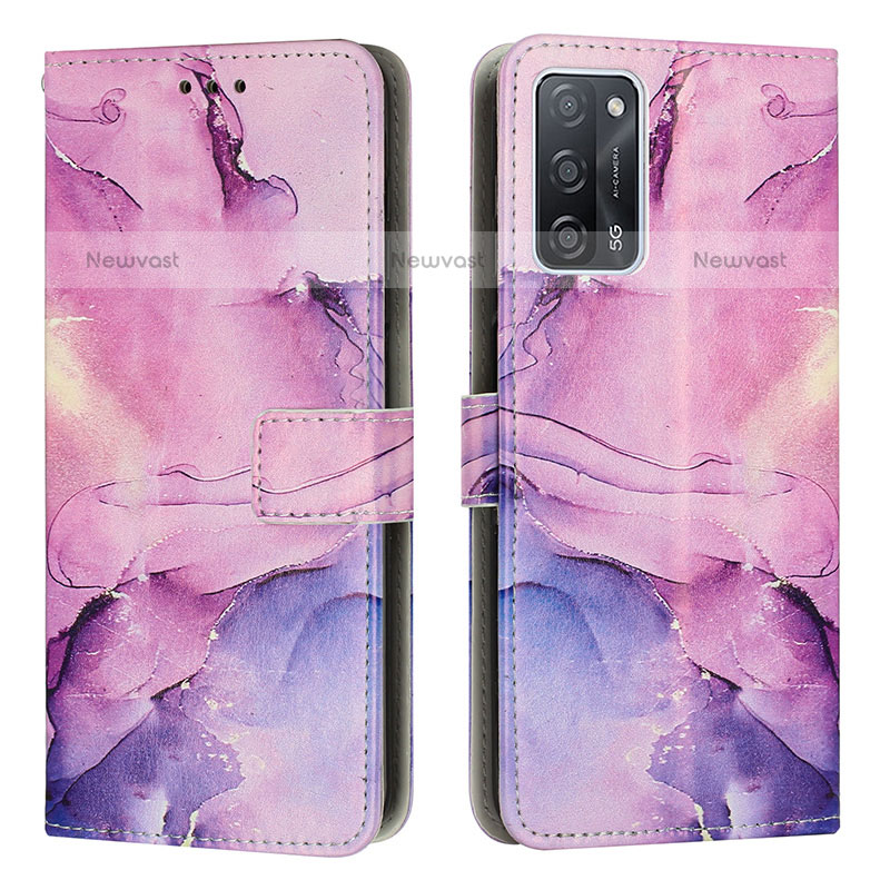 Leather Case Stands Fashionable Pattern Flip Cover Holder Y01X for Oppo A55 5G Purple