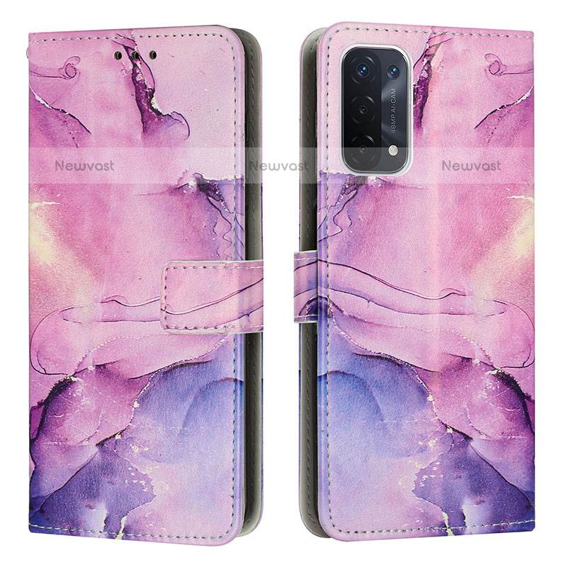 Leather Case Stands Fashionable Pattern Flip Cover Holder Y01X for Oppo A93 5G Purple