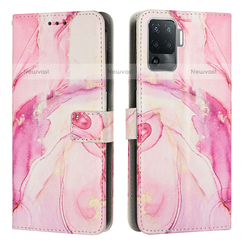 Leather Case Stands Fashionable Pattern Flip Cover Holder Y01X for Oppo A94 4G Pink