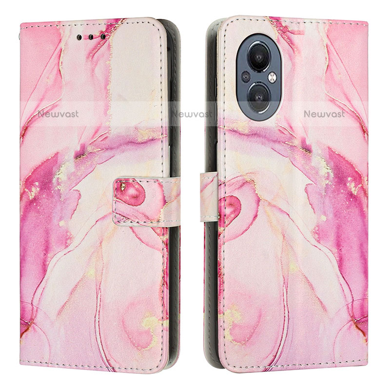 Leather Case Stands Fashionable Pattern Flip Cover Holder Y01X for Oppo F21 Pro 5G Pink